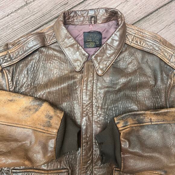 Avirex Leather Jacket Size 42 Vintage Bomber Flight Jacket Brown USA Made - Picture 4 of 5